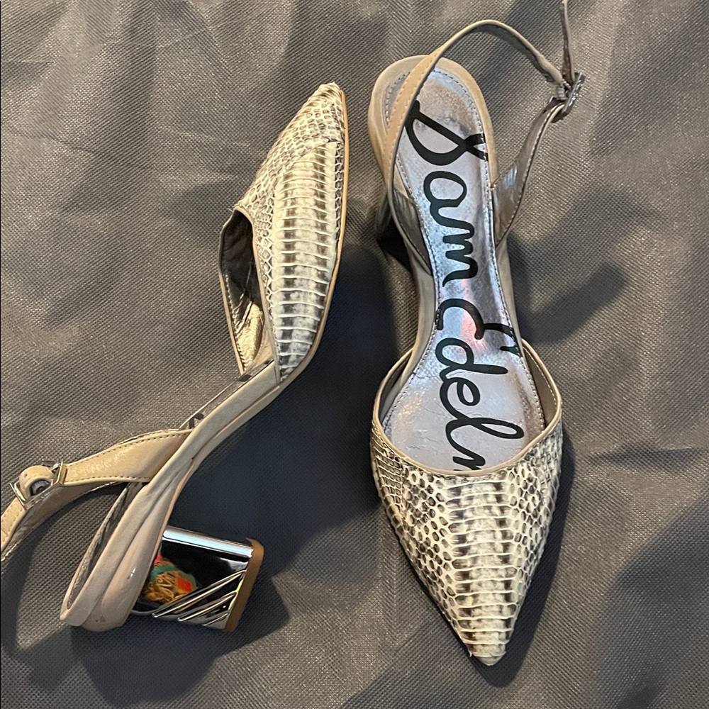 Sam Edelman Carol Snakeprint Metallic Architectural Heel Slingback